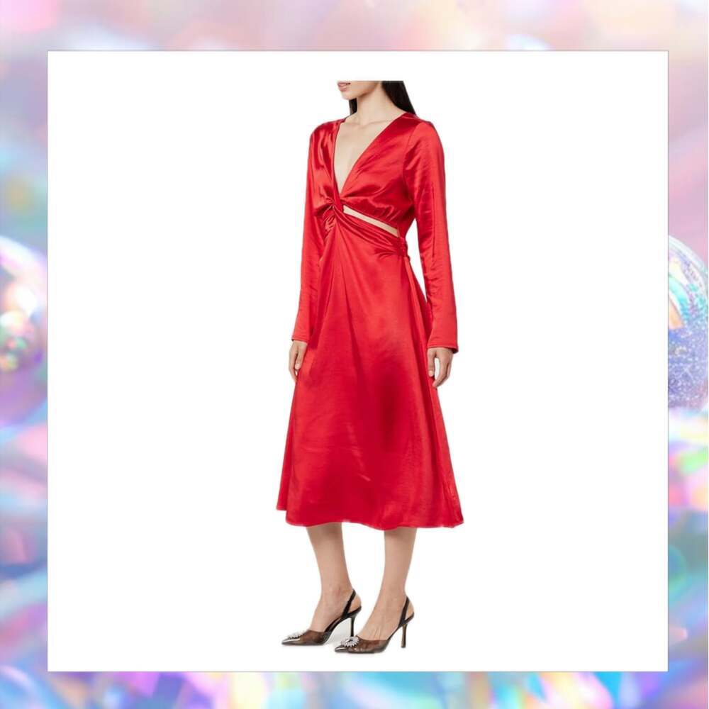 The Drop Silky Cut-Out Long Red Dress Size M NWT